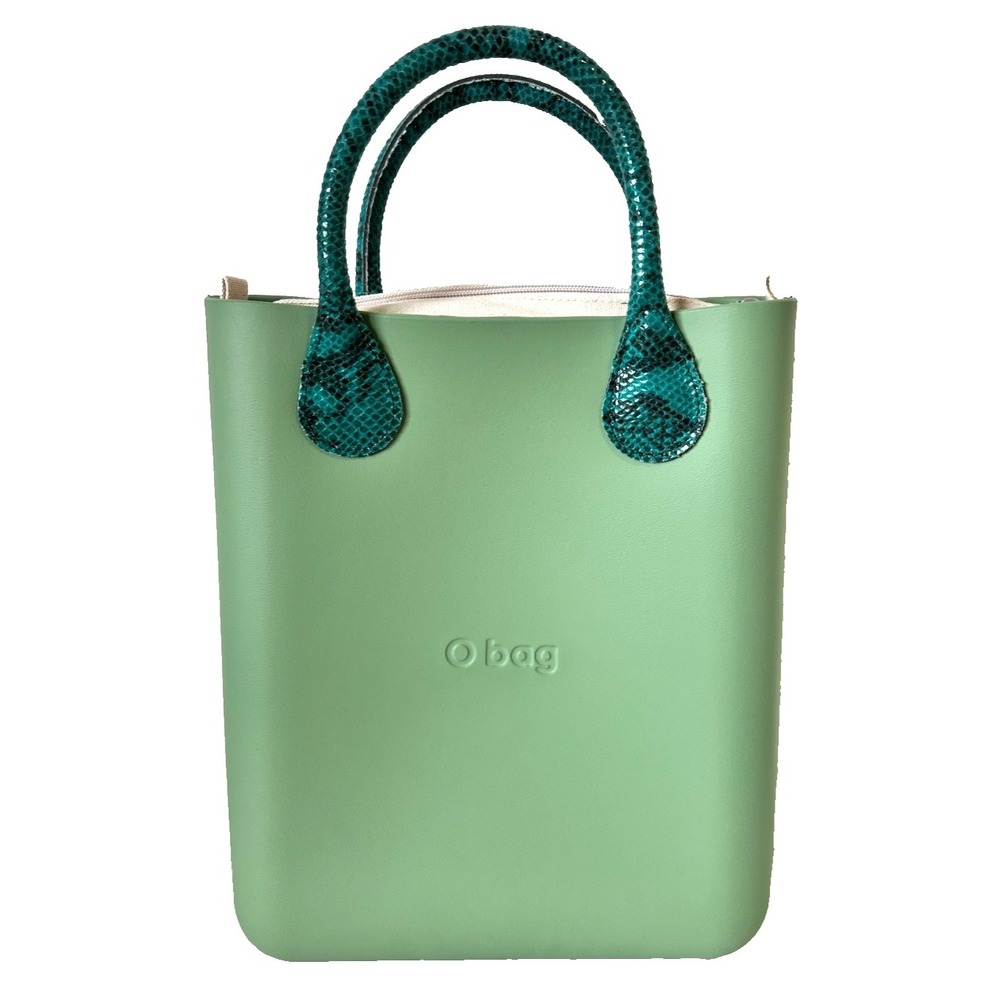 Obag O Bag Handbag Waterproof Canvas Zip Top Rectangle Leather Handle Italy NEW